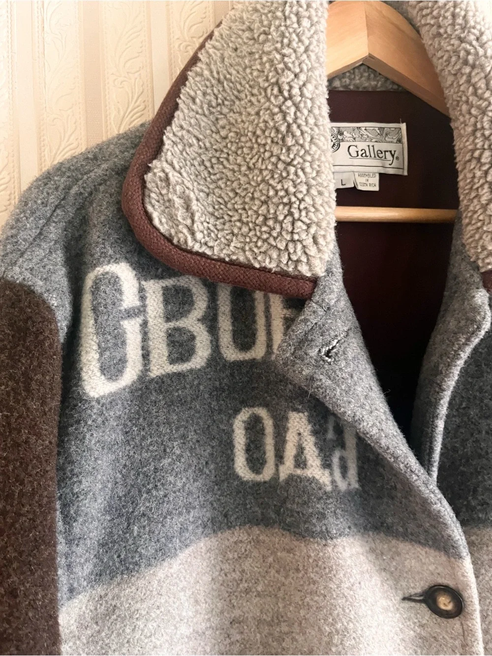 Vintage Gallery Womens Brown & Gray Wool-Blend Pea Coat with Sherpa Collar warm
